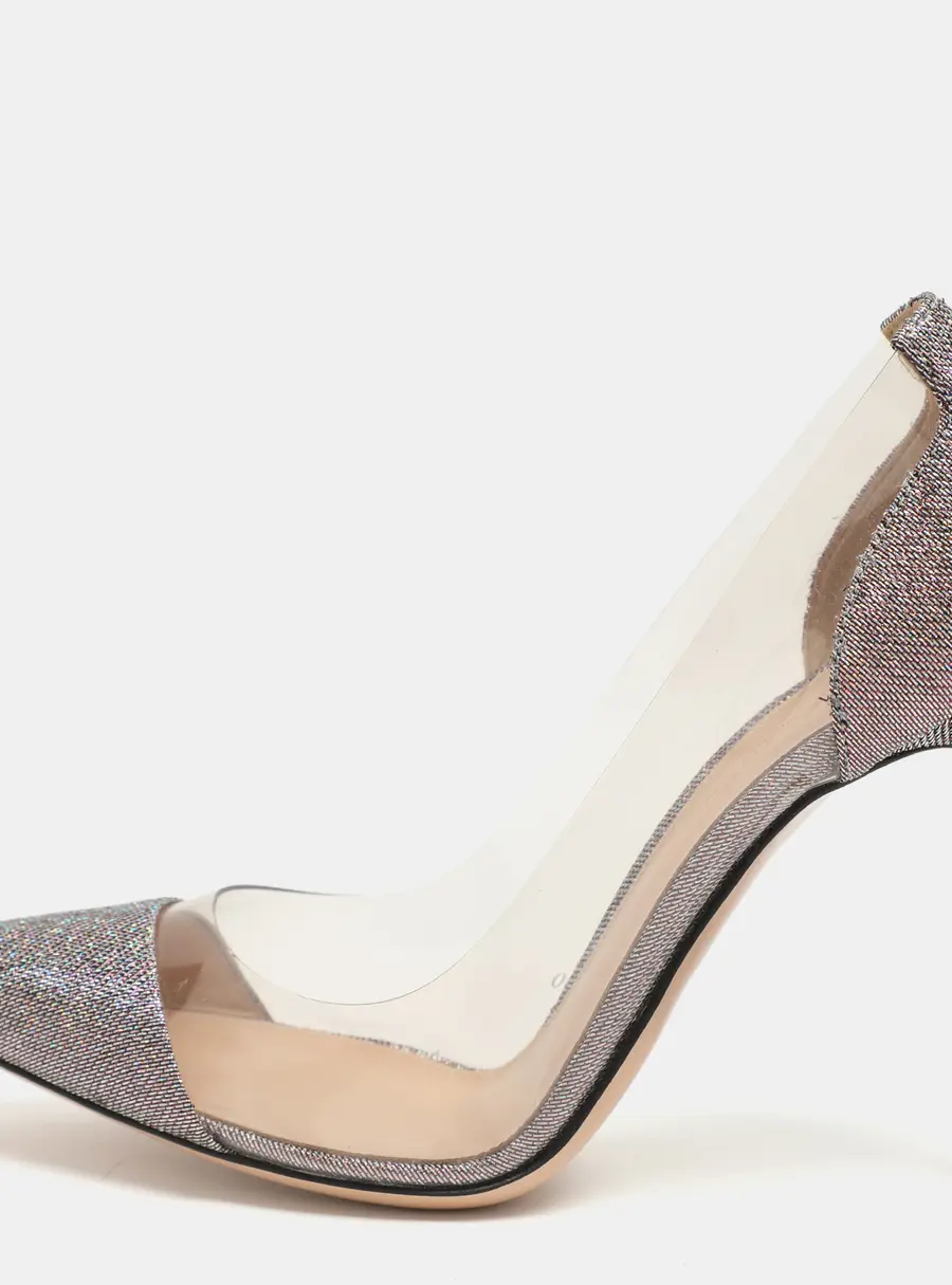 Gianvito Rossi Plexi Size 36.5 Metallic Lurex Fabric Pumps