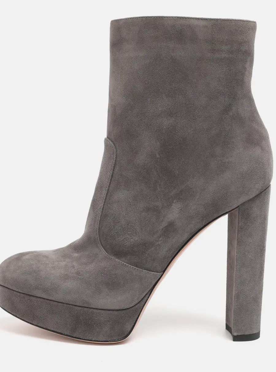 Gianvito Rossi Grey Suede Platform Mid Calf Boots Size 38.5