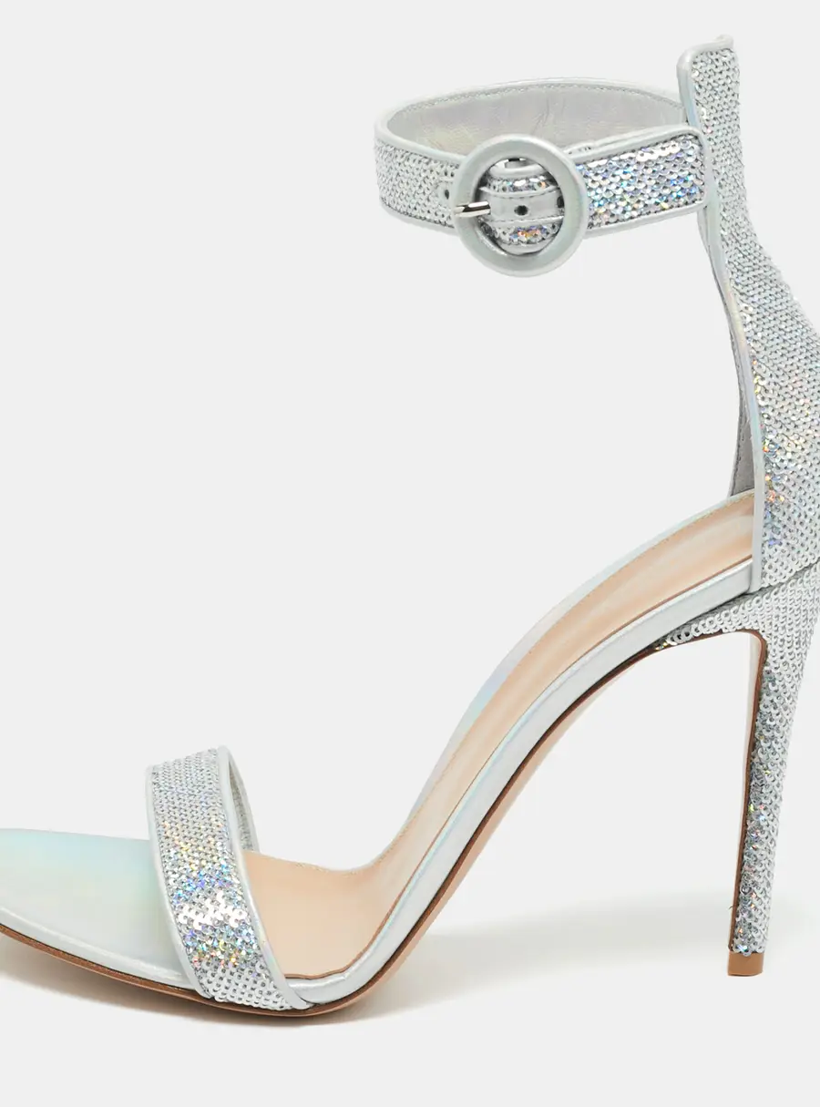 Gianvito Rossi Portofino Size 41.5 Silver Leather and Sequins Ankle Strap Sandals