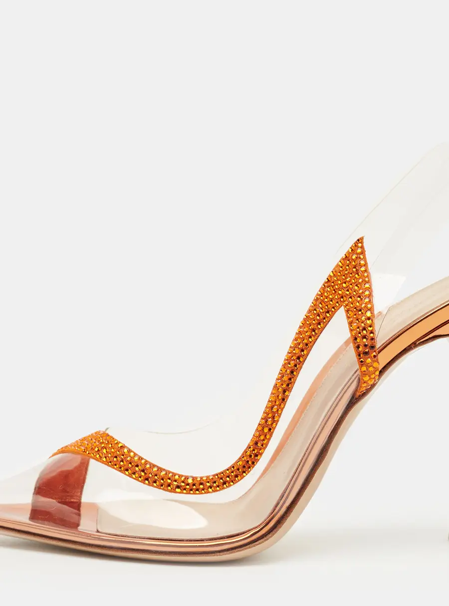 Gianvito Rossi Transparent/Orange PVC and Suede Embellished Hortensia Pumps Size 39.5