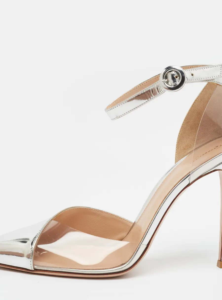 Gianvito Rossi Anise Size 41 Silver/Transparent Leather and PVC Pumps