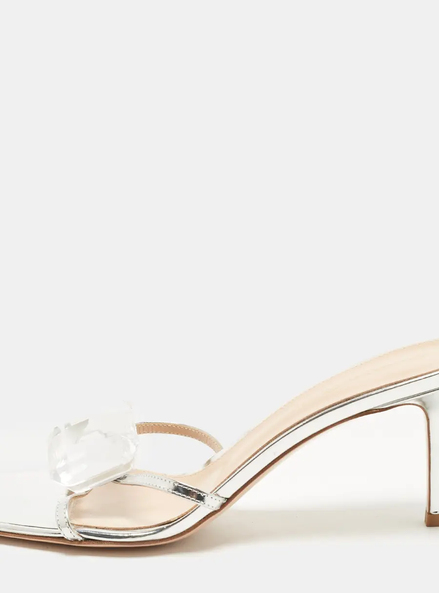Gianvito Rossi Jaipur Size 39 Silver Patent Leather Slide Sandals