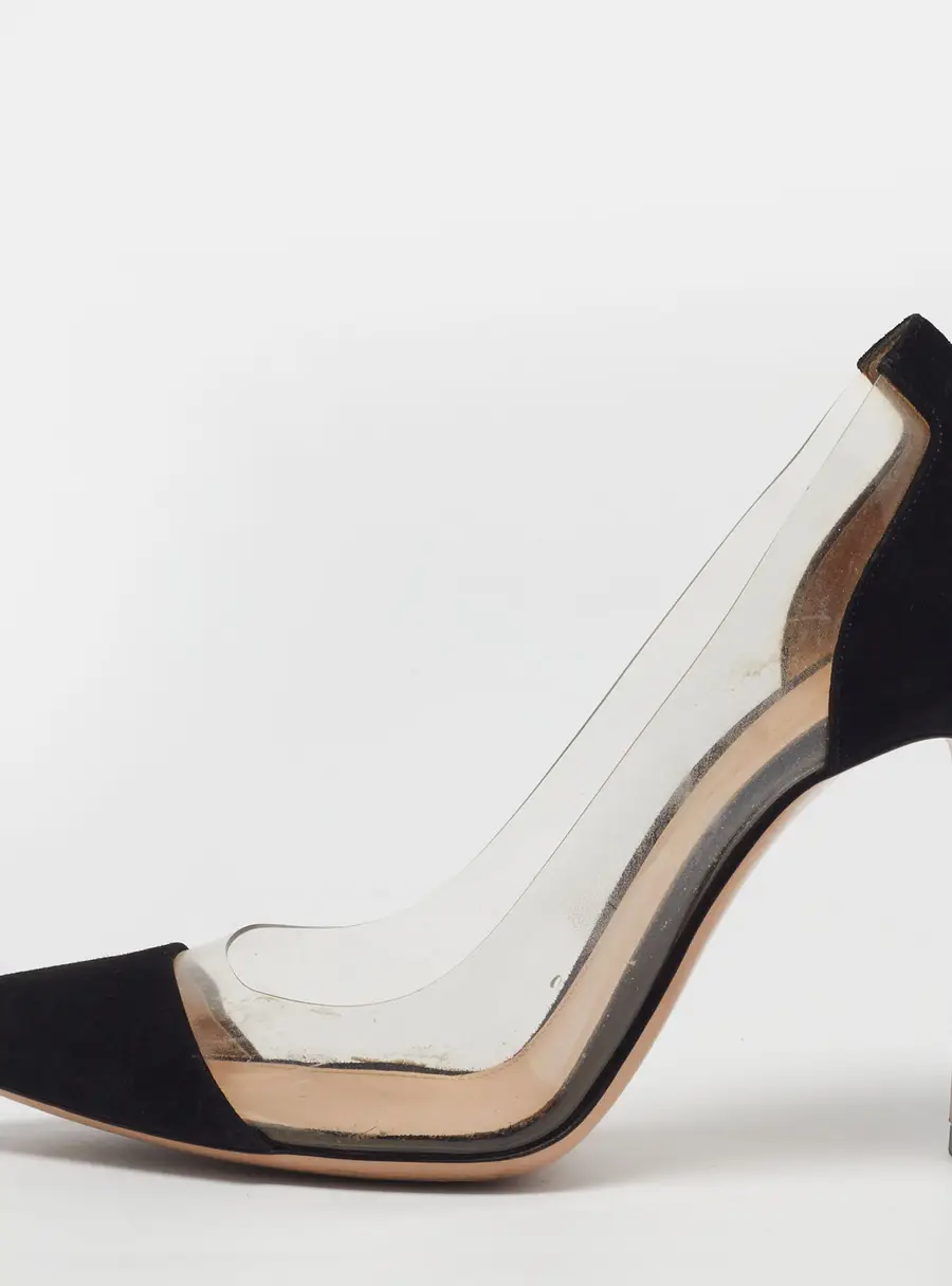 Gianvito Rossi Plexi Size 37 Black PVC and Suede Pumps