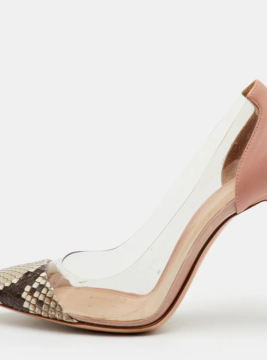 Gianvito Rossi Plexi Size 38 Beige PVC, Leather and Snakeskin Leather Pumps