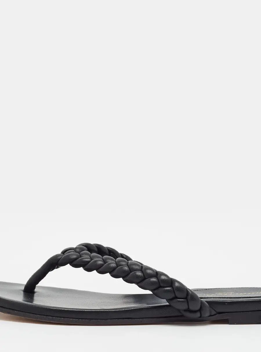 Gianvito Rossi Tropea Size 35 Black Woven Leather Flat Slides