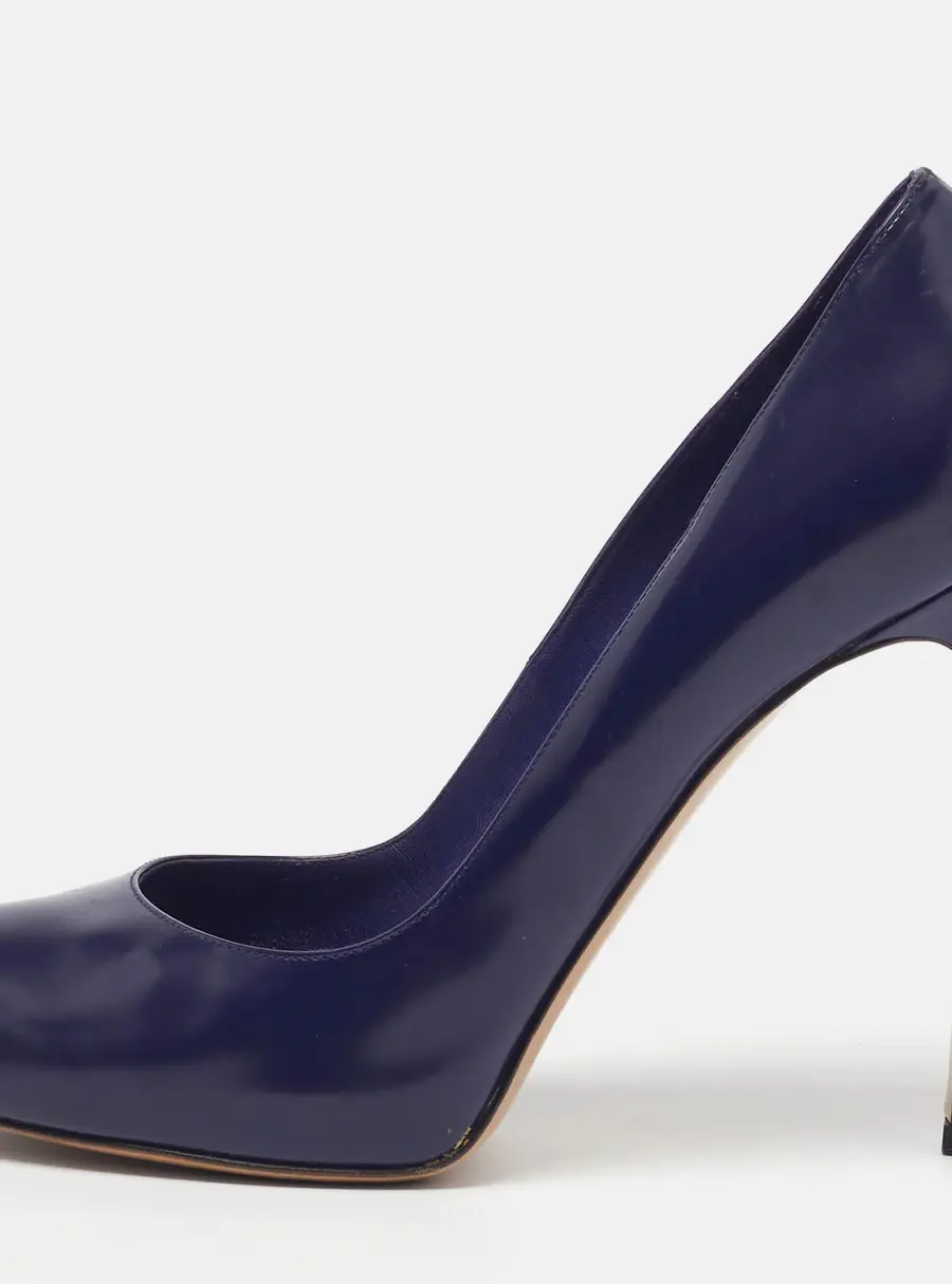 Gianvito Rossi Size 41 Navy Blue Leather Peep Toe Pumps