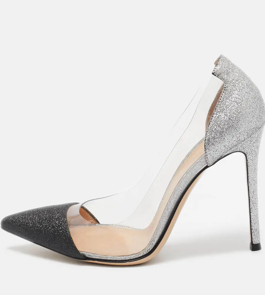 Gianvito Rossi Black/Silver Glitter and PVC Plexi Pumps Size 39