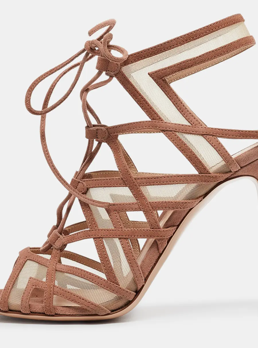 Gianvito Rossi Size 37.5 Brown Mesh and Suede Ankle Strap Sandals