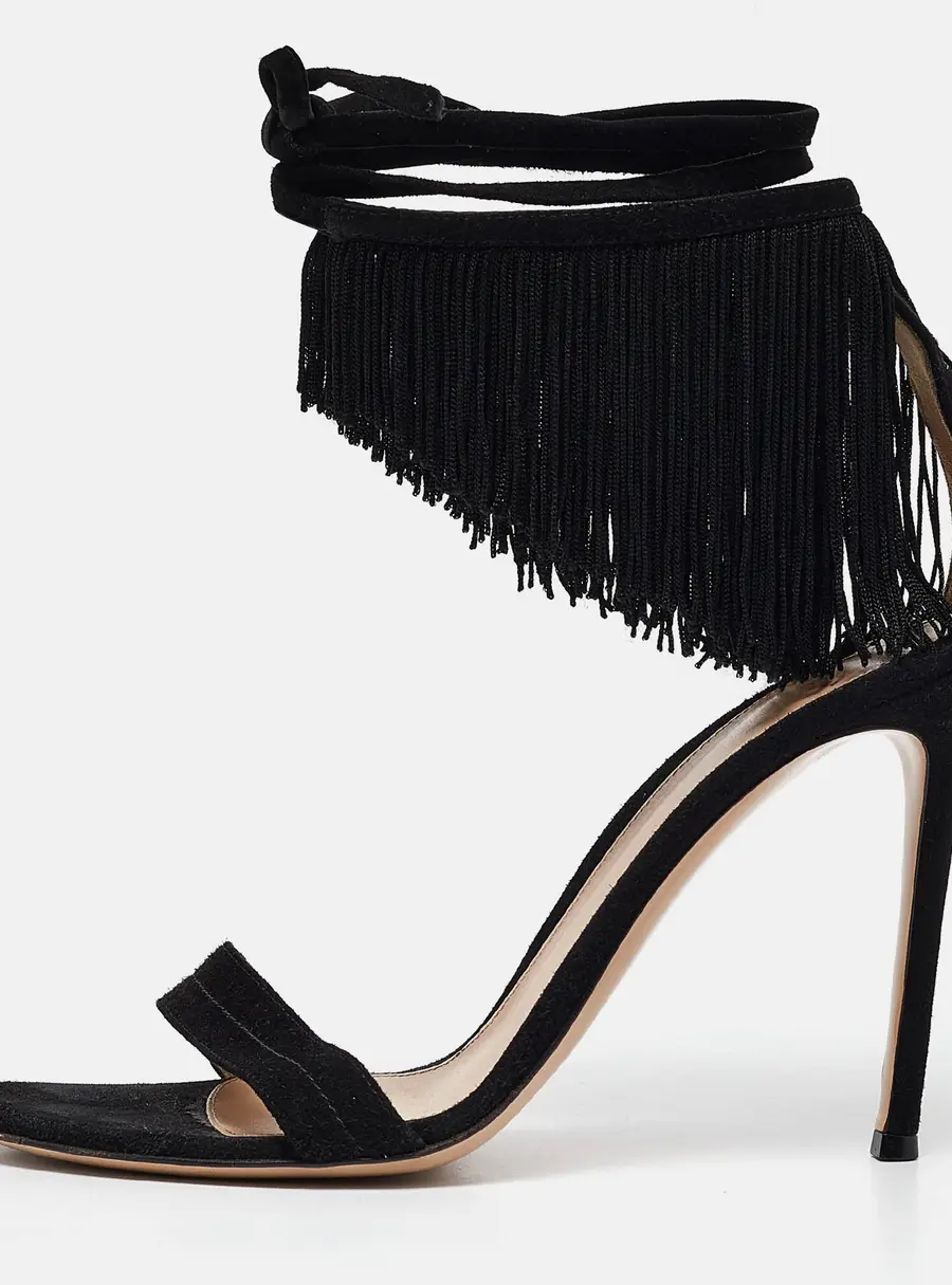 Gianvito Rossi Black Suede Olivia Ankle Strap Sandals Size 40
