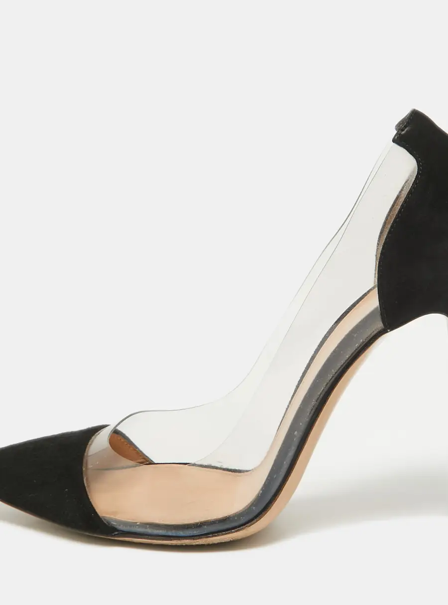 Gianvito Rossi Black PVC and Suede Pointed Toe Plexi Pumps Size 37