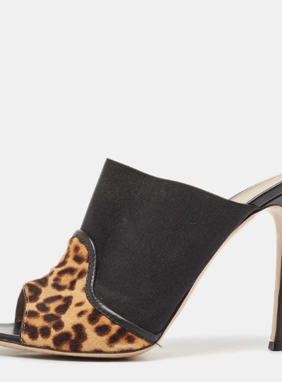 Gianvito Rossi Brown/Black Leopard Print Calf Hair and Fabric Mules Size 40.5