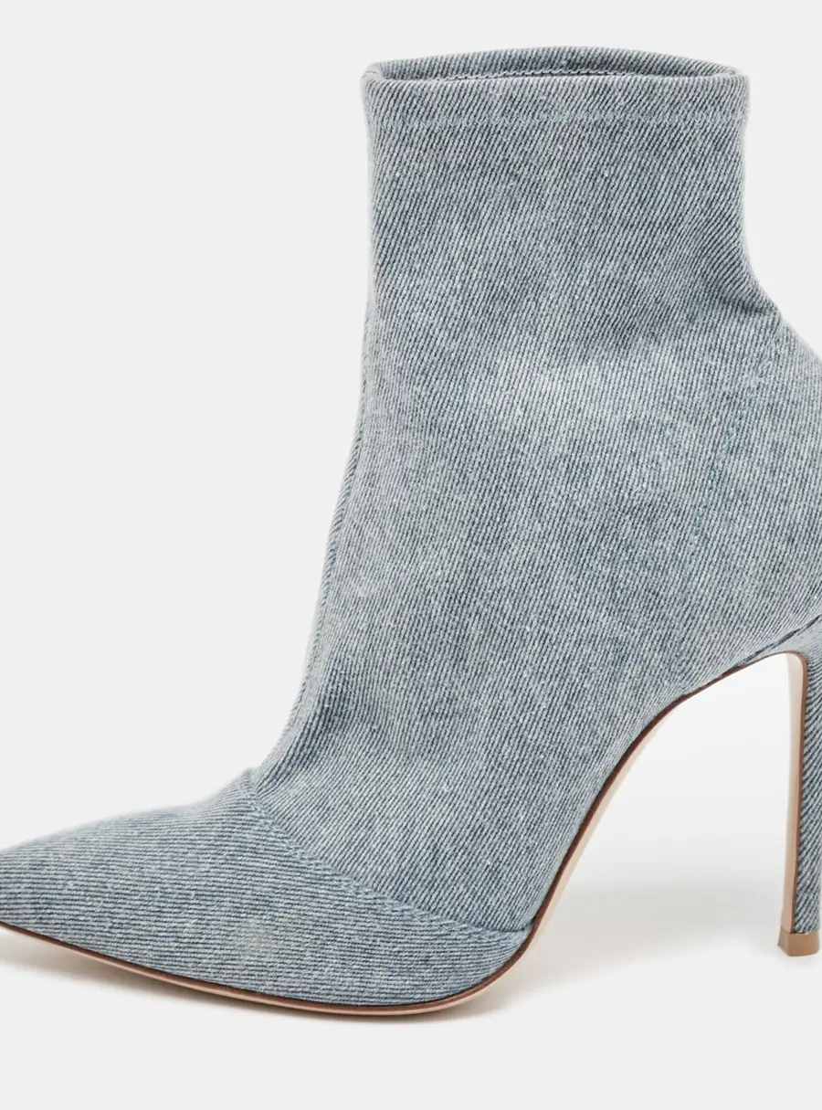 Gianvito Rossi Blue Denim Pointed Toe Ankle Length Boots Size 36.5