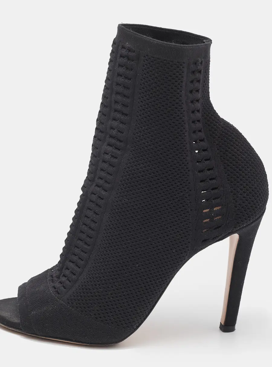 Gianvito Rossi Black Stretch Knit Vires Open Toe Ankle Length Boots Size 36.5