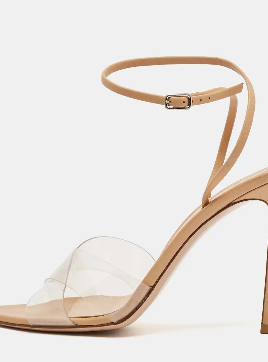 Gianvito Rossi Beige Leather And PVC Plexi Stark Ankle Strap Sandals Size 39