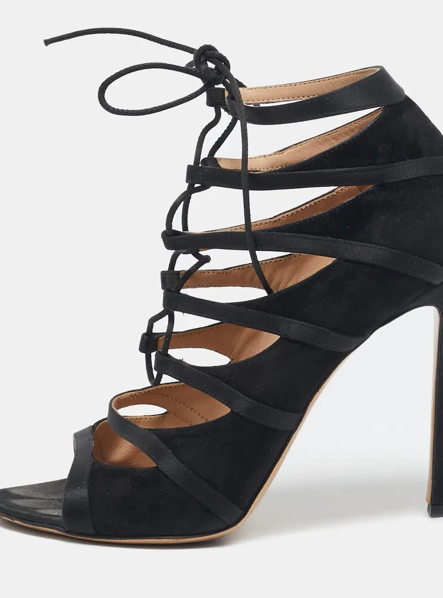 Gianvito Rossi Black Satin and Suede Strappy  Sandals Size 38