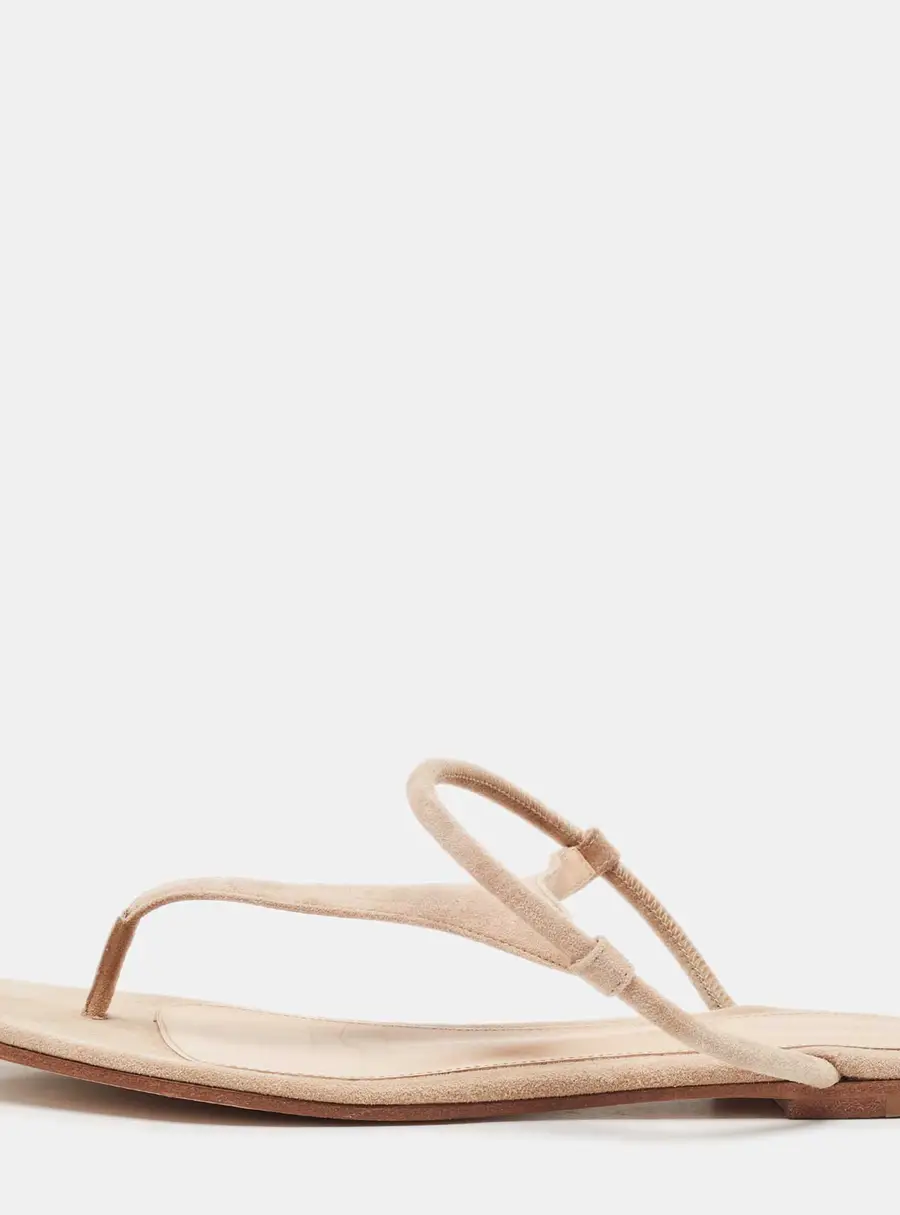 Gianvito Rossi Beige Suede Thong Flat Sandals Size 37.5