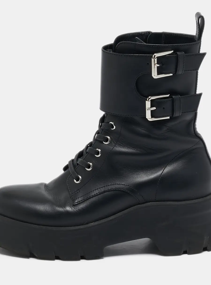 Gianvito Rossi Black Leather Marloe Combat Boots Size 38