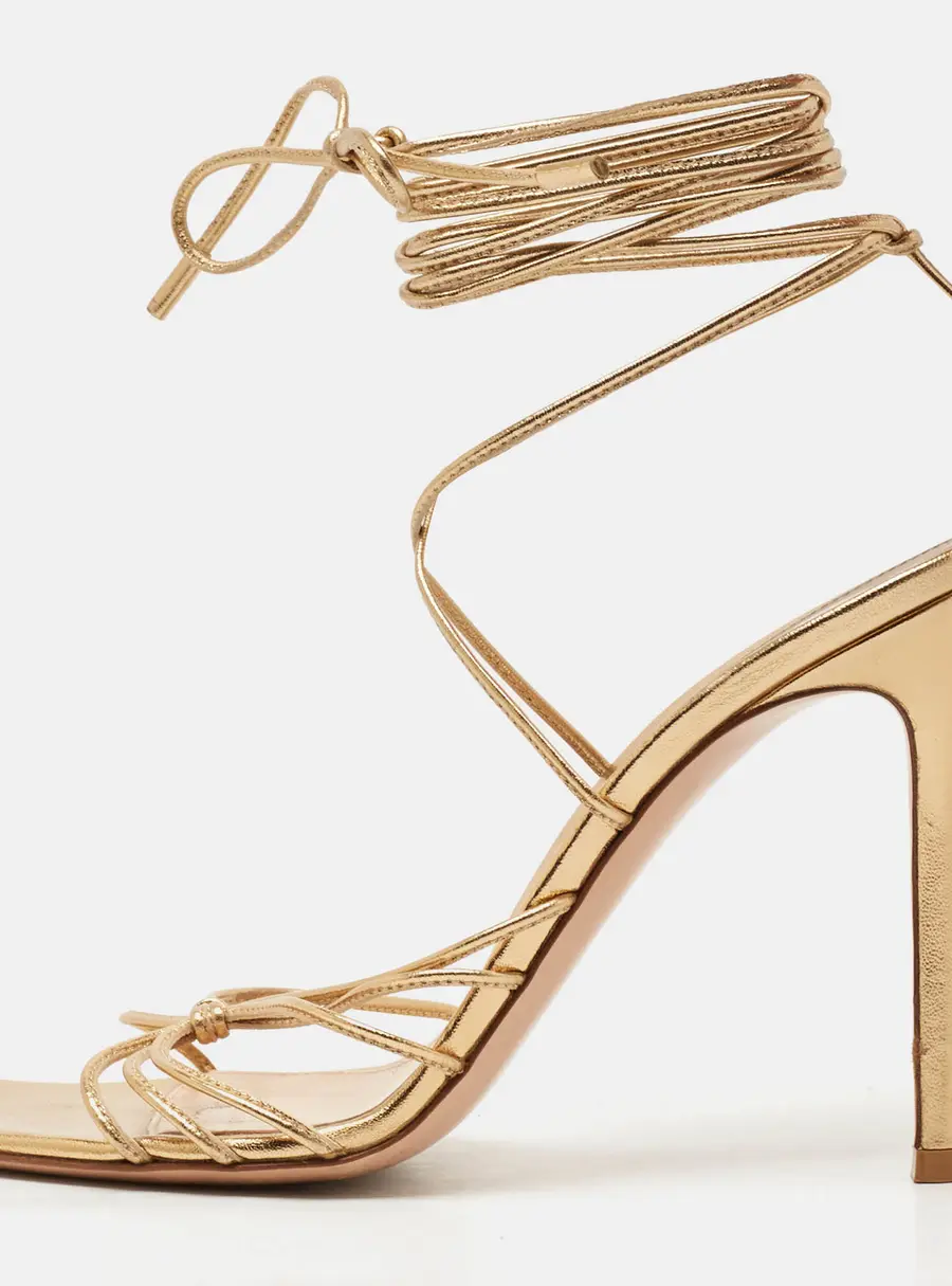 Gianvito Rossi Gold Leather Spice Ankle Wrap Sandals Size 38