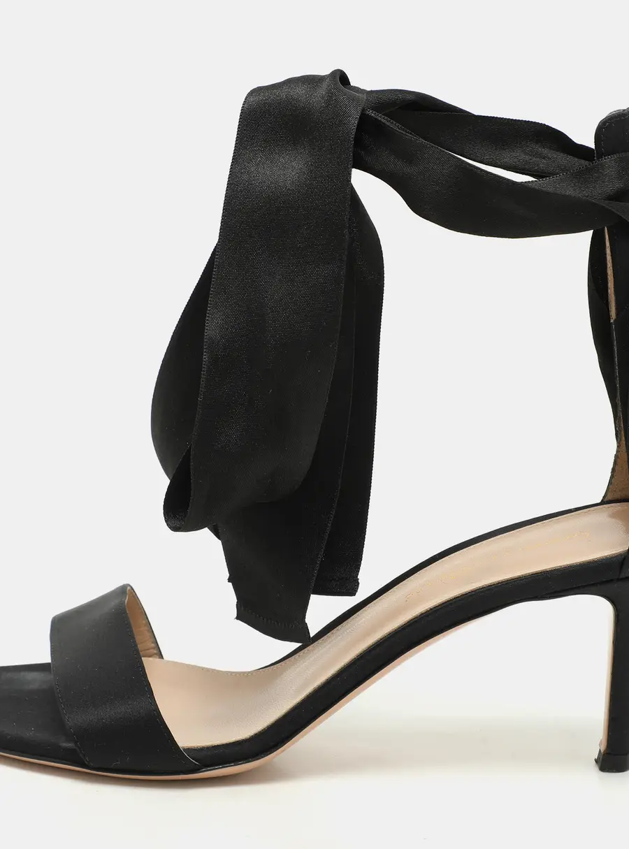 Gianvito Rossi Black Satin Gala Ankle Strap Sandals Size 38