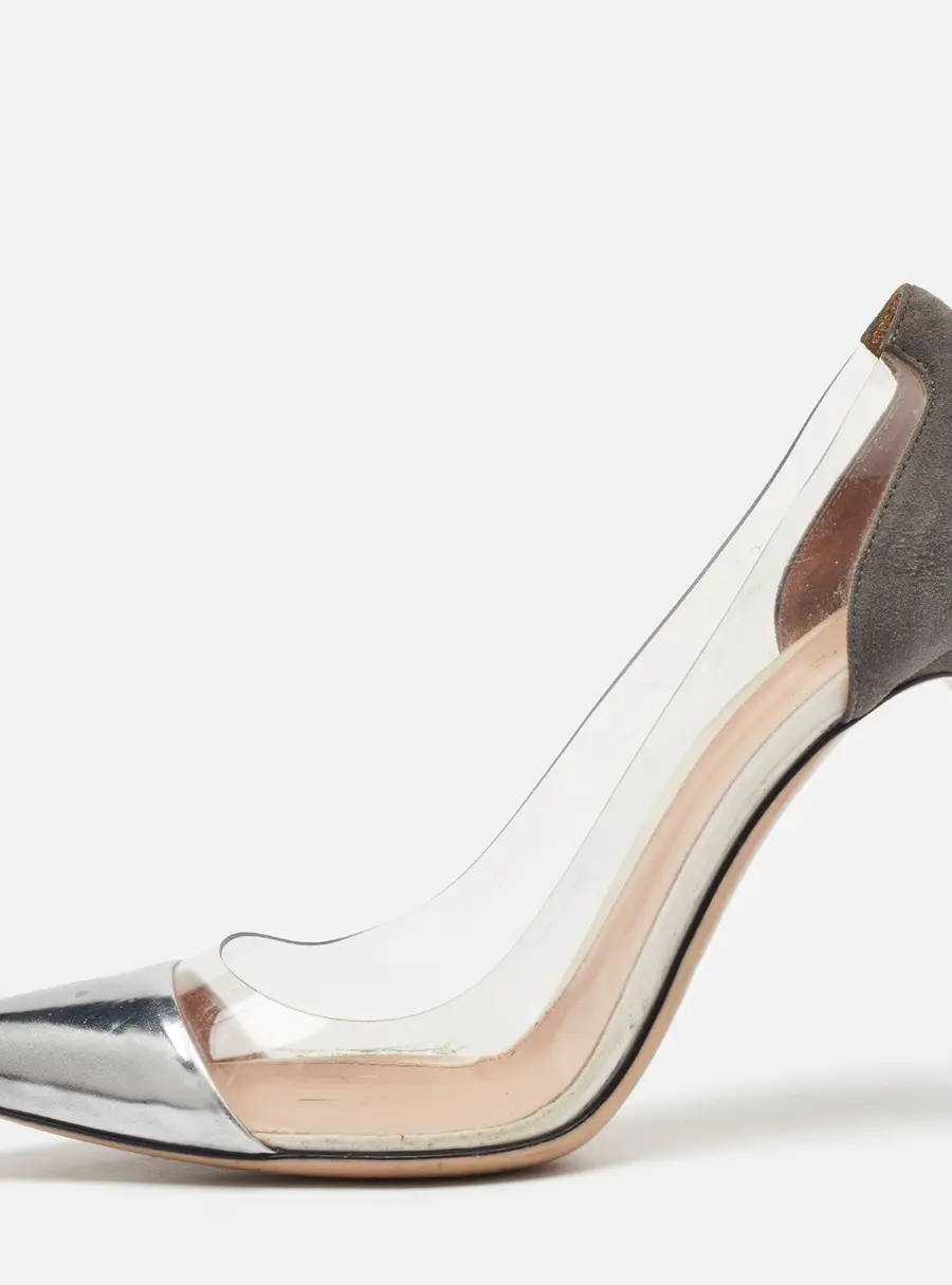 Gianvito Rossi Grey/Silver Suede, Leather and PVC Plexi Pumps Size 40.5