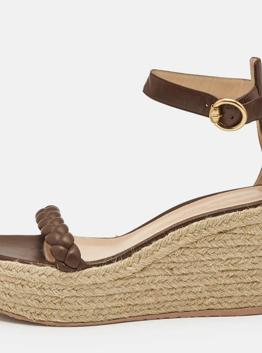 Gianvito Rossi Brown Leather Merida Wedge Sandals Size 40