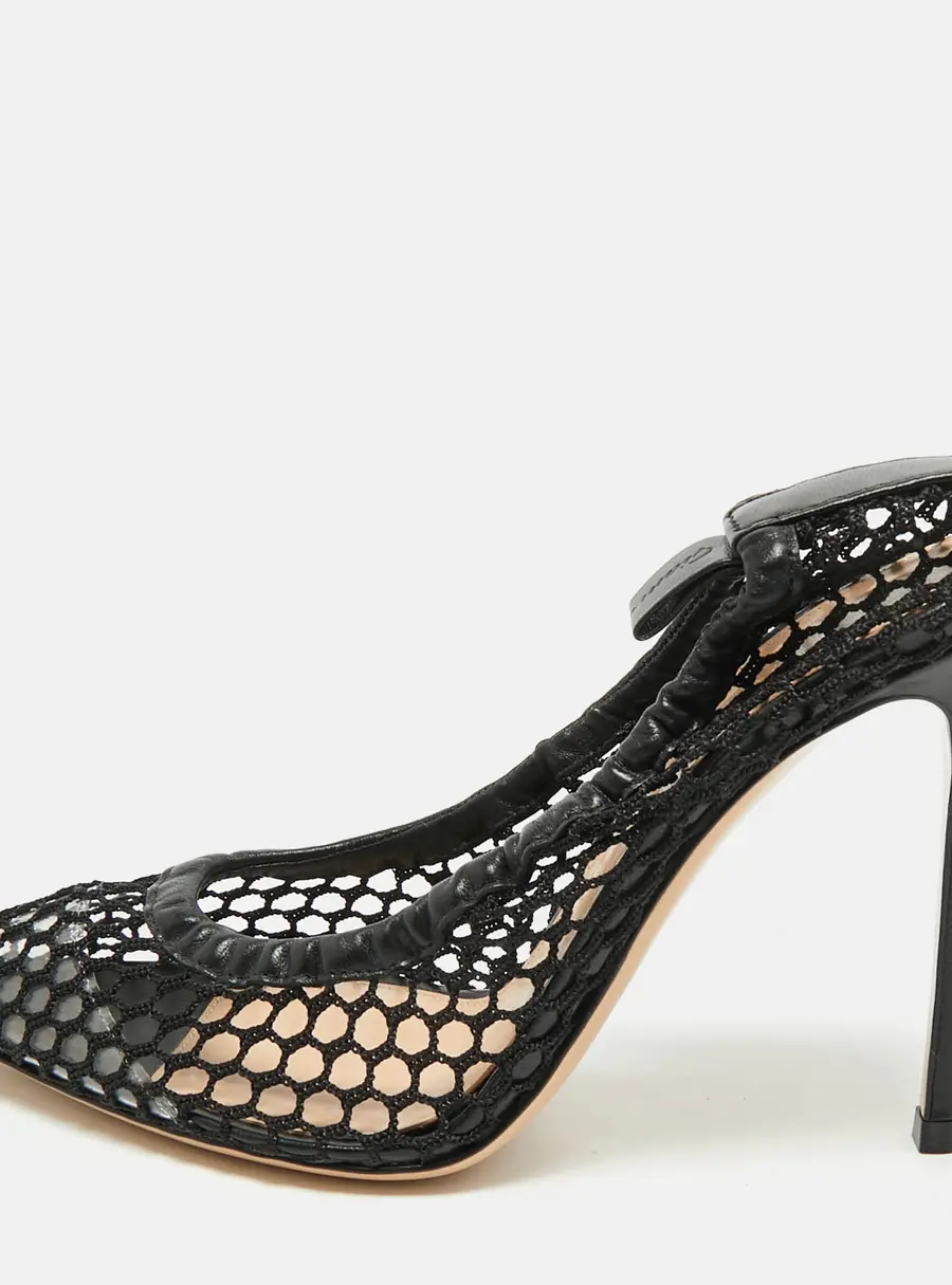 Gianvito Rossi Black Leather and Net Alisia Pumps Size 38.5