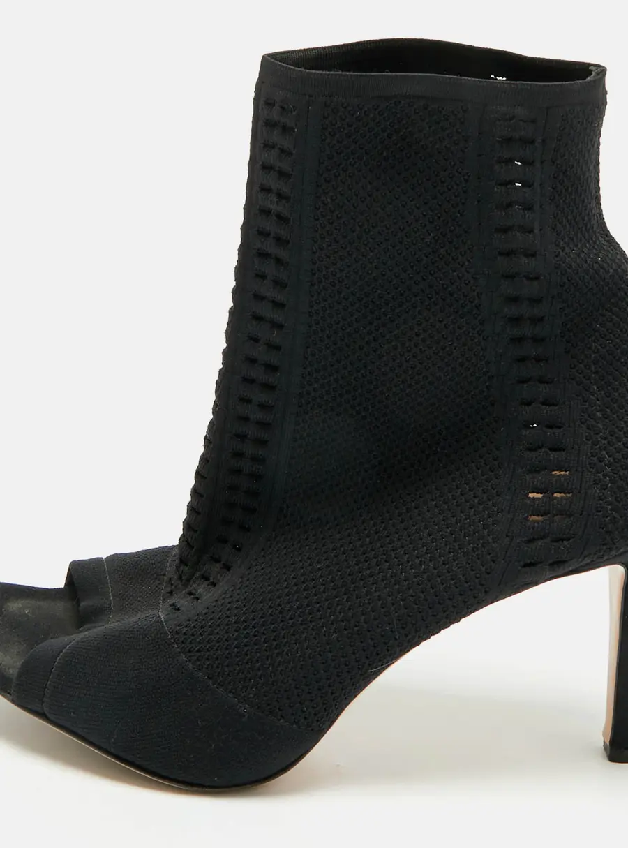 Gianvito Rossi Black Knit Fabric Peep Toe Ankle Length Boots Size 41
