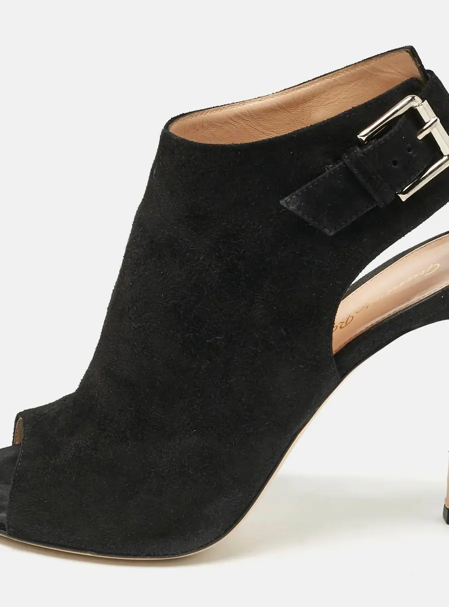 Gianvito Rossi Black Suede Open Toe Slingback Sandals Size 39.5