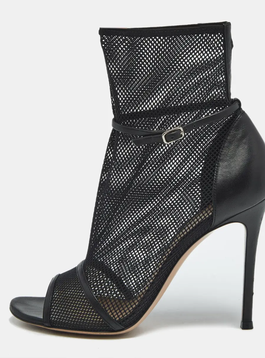 Gianvito Rossi Black Leather and Mesh Idol Ankle Length Boots Size 38.5