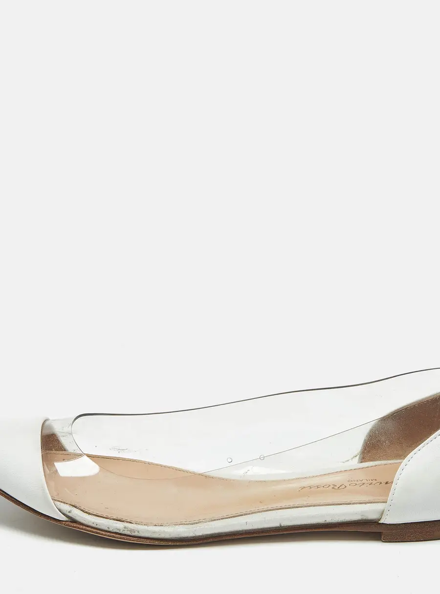 Gianvito Rossi White/Transparent Leather And PVC Plexi Pointed Toe Ballet Flats Size 35