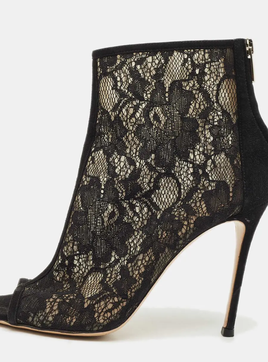 Gianvito Rossi Size 39 Black Lace, Mesh and Suede Ankle Length Boots