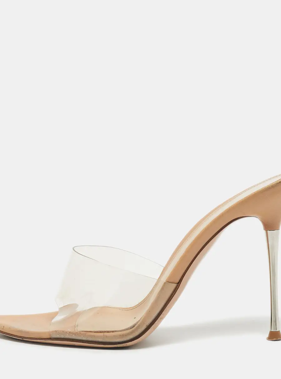 Gianvito Rossi Beige PVC Elle Slide Sandals Size 36.5
