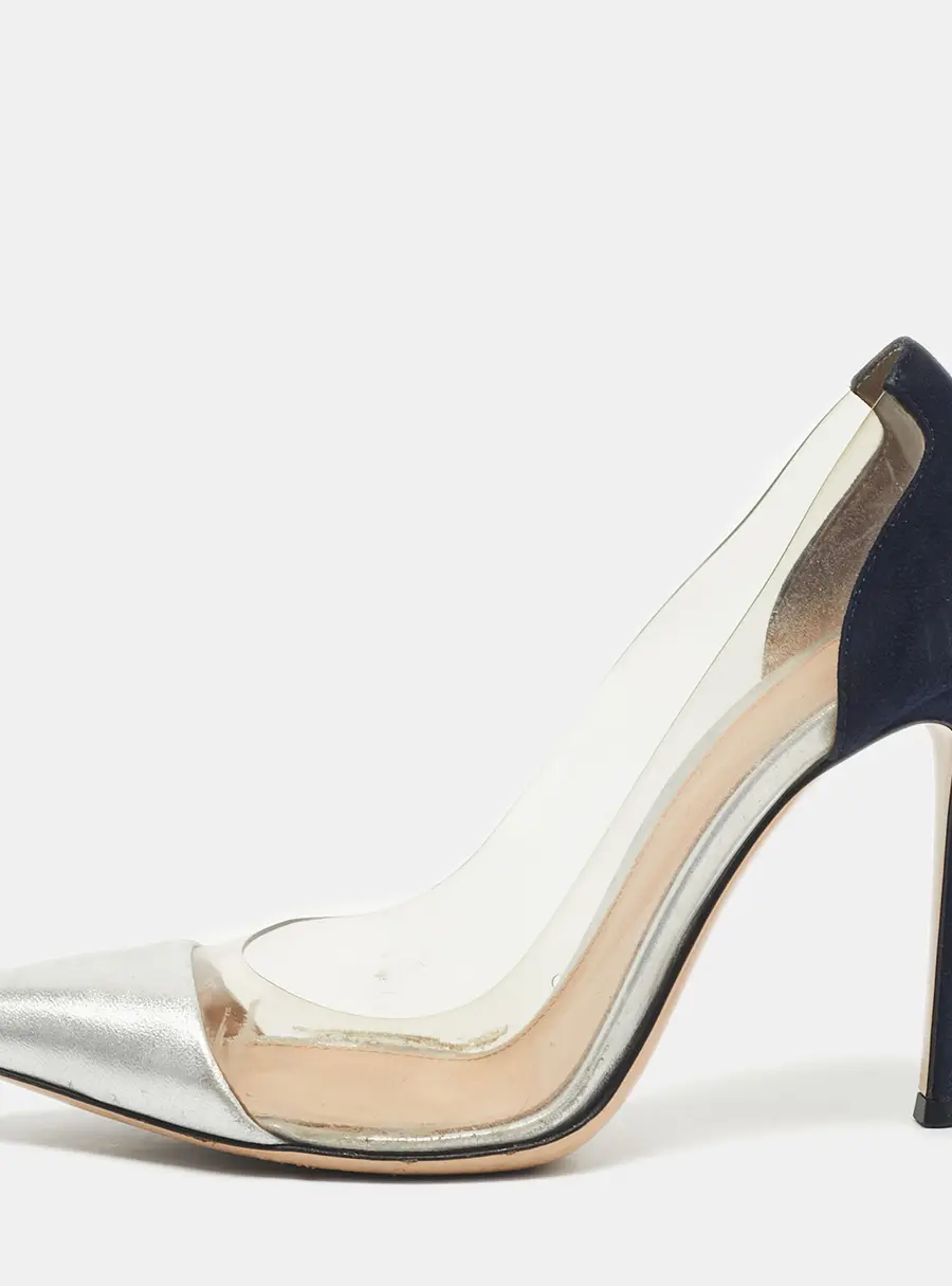 Gianvito Rossi Blue/Silver Suede and PVC Plexi Pumps Size 36