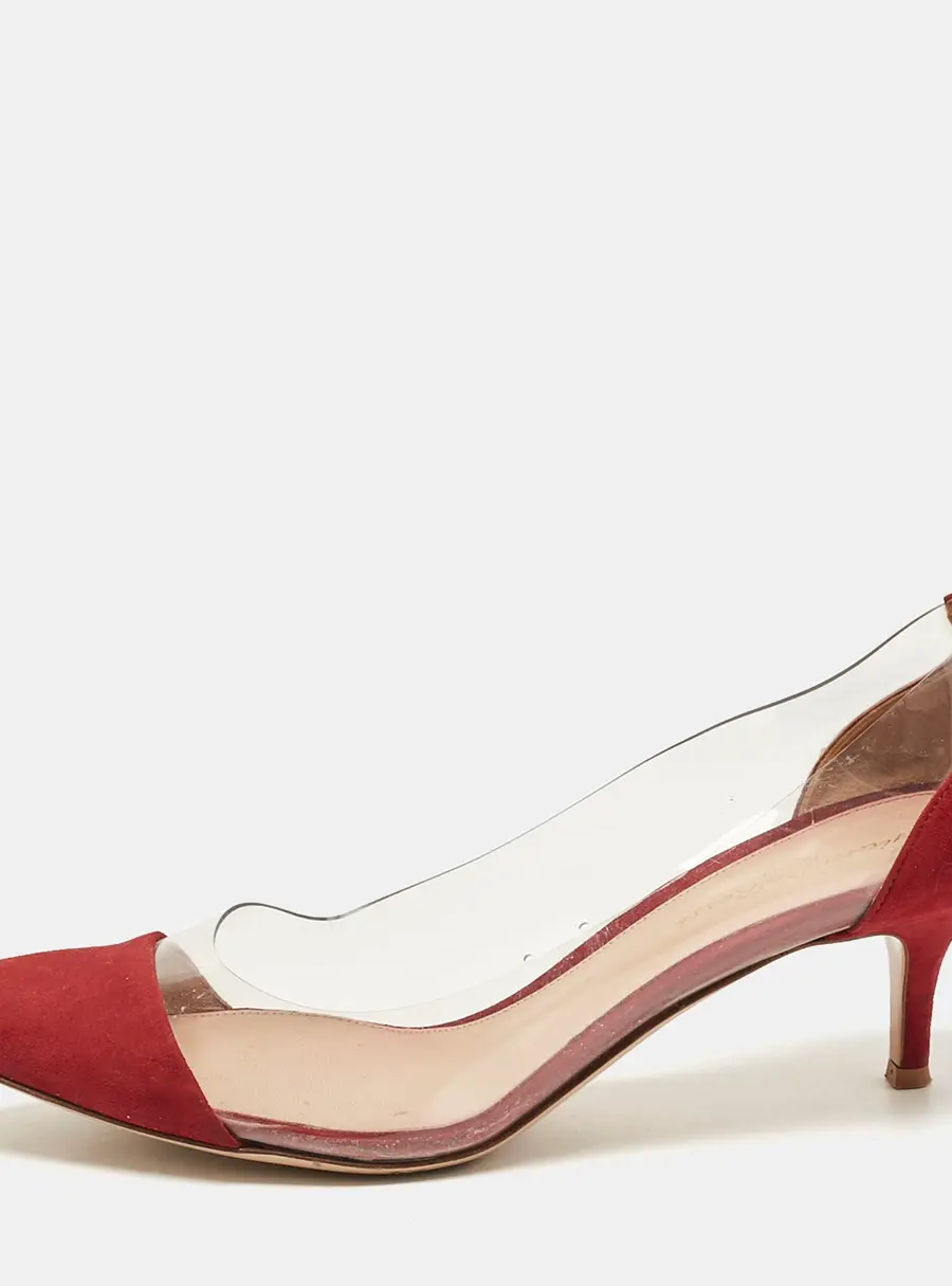 Gianvito Rossi Red/Transparent Suede and PVC Plexi Pumps Size 39.5