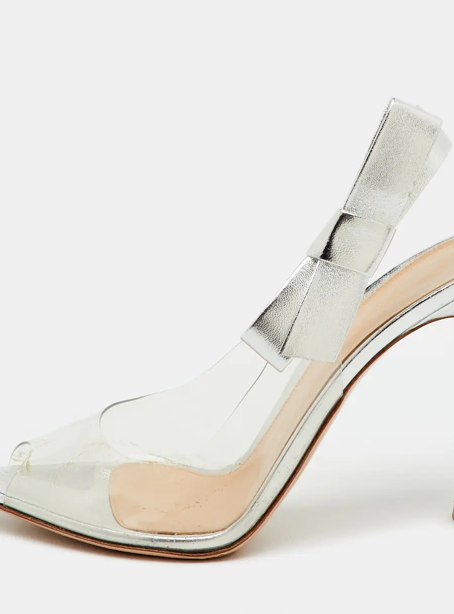 Gianvito Rossi Silver/Transparent Leather and PVC Sandals Size 39