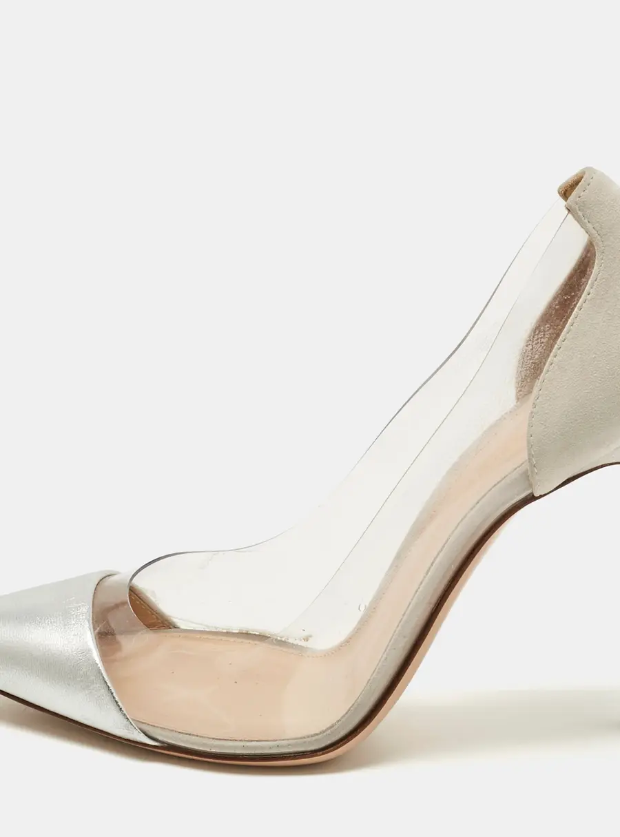 Gianvito Rossi Transparent/Silver Leather and PVC Plexi Pumps Size 37
