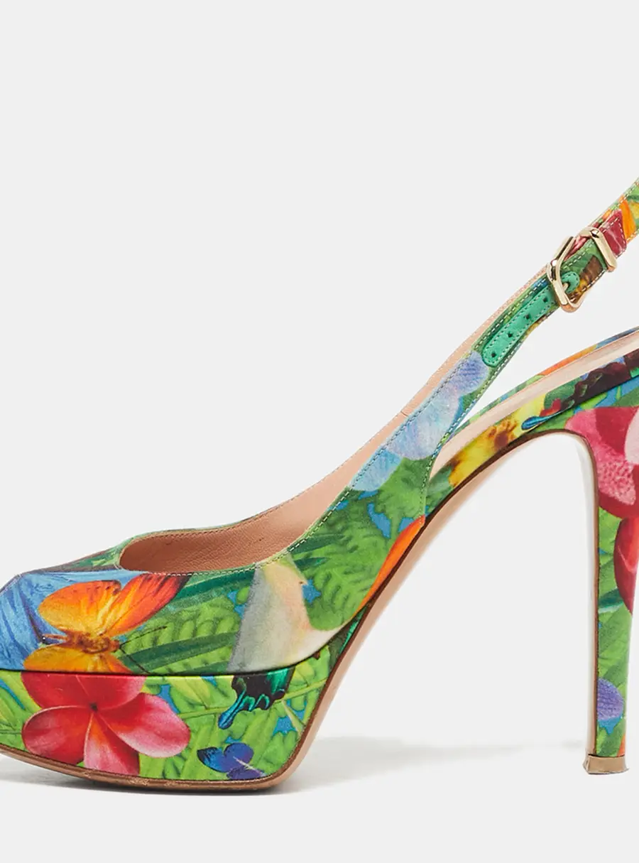 Gianvito Rossi Multicolor Fabric Platform Slingback Sandals Size 38.5