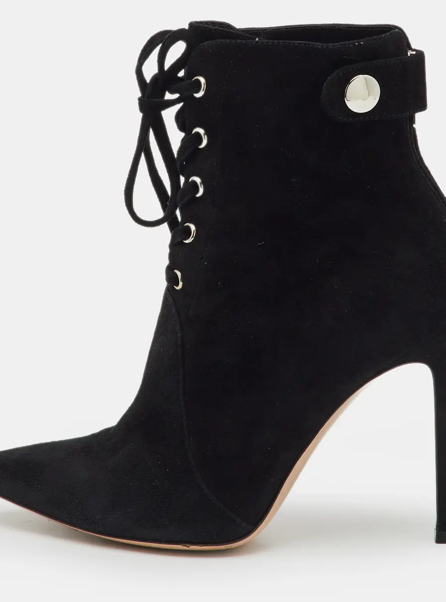 Gianvito Rossi Black Suede Pointed Toe Lace Up Ankle Length Boots Size 38