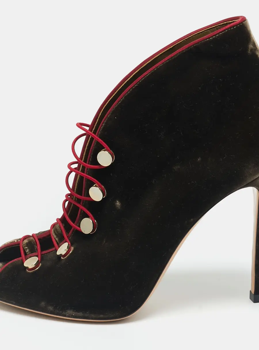 Gianvito Rossi Brown Velvet Miral Open Toe Ankle Boots Size 37