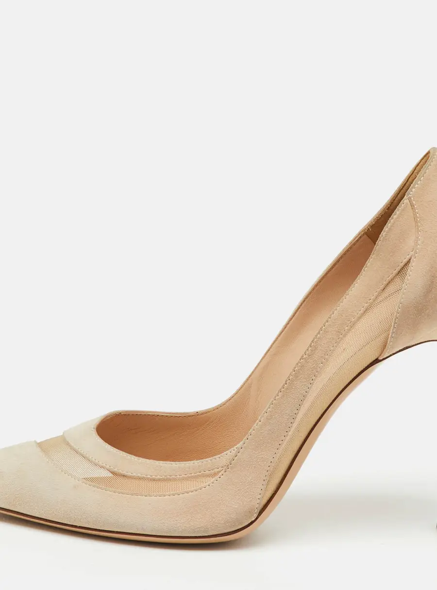 Gianvito Rossi Beige Suede and Mesh Pointed Toe Pumps Size 39.5