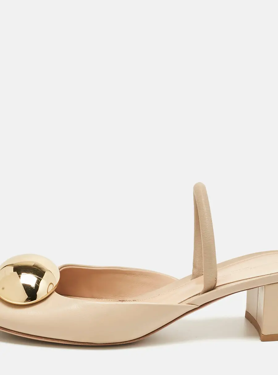 Gianvito Rossi Beige Leather Sphera Block Heel Pumps Size 38.5