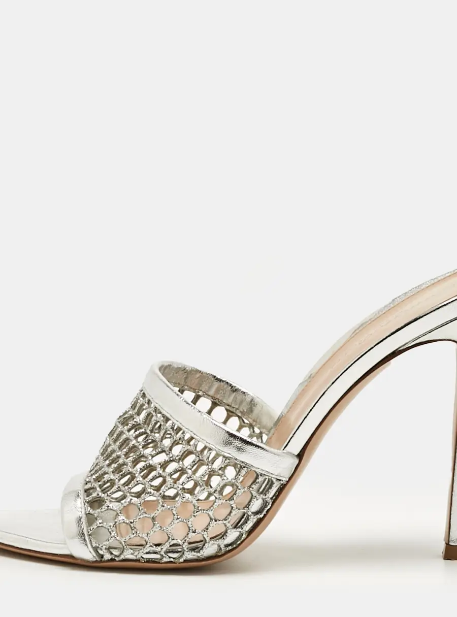 Gianvito Rossi Silver Leather and Metallic Mesh Alisia Slide Sandals Size 39