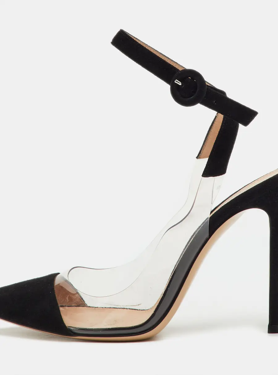 Gianvito Rossi Black/Transparent Suede and PVC Anise Ankle Strap Pumps Size 37