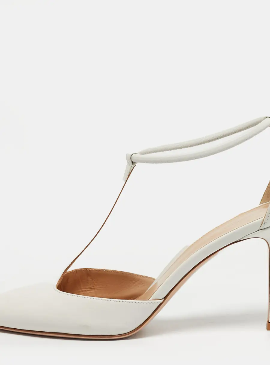Gianvito Rossi White Leather Pointed Toe Ankle Strap Pumps Size 38