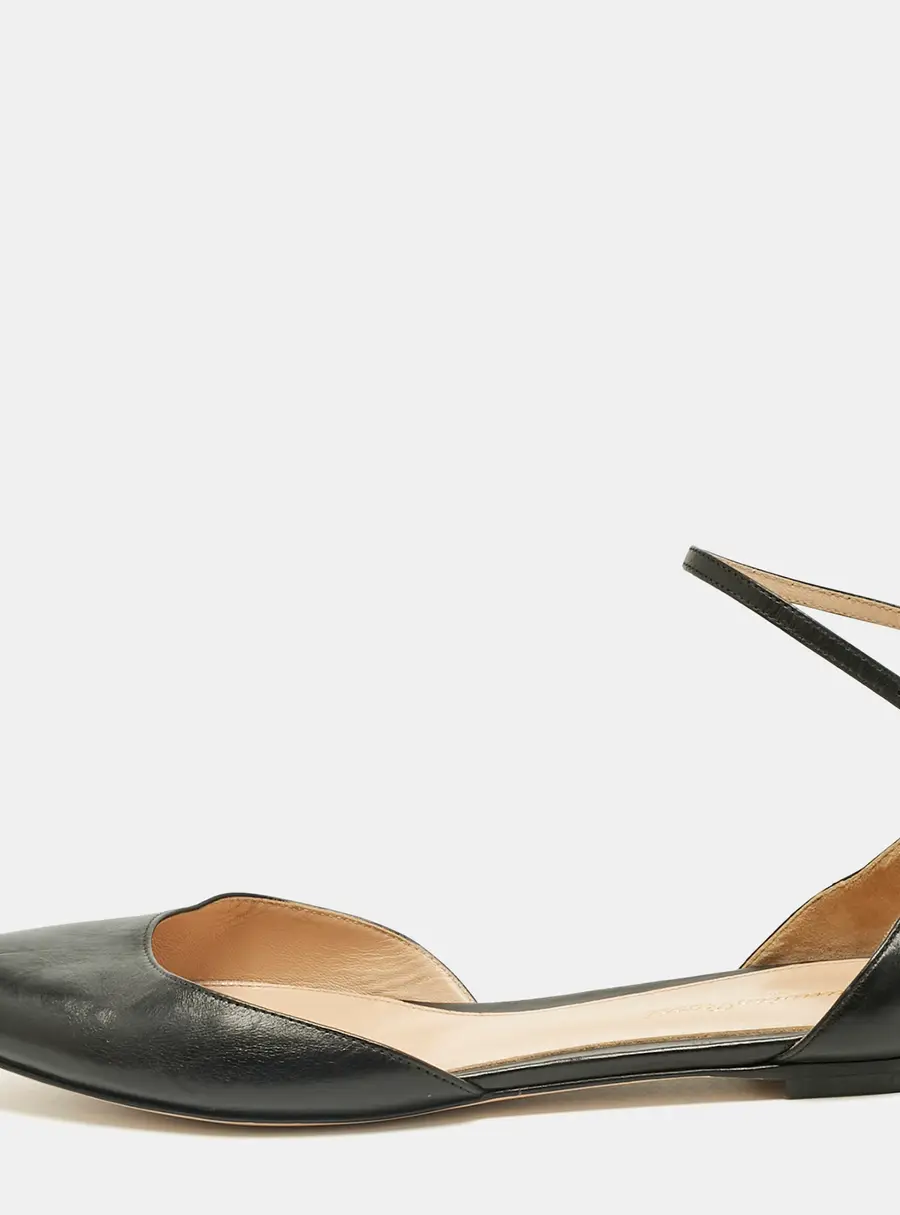 Gianvito Rossi Black Leather Gia Ankle Strap Ballet Flats Size 39