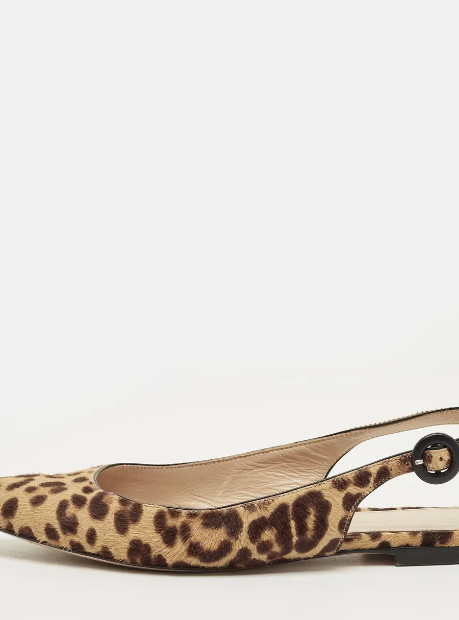 Gianvito Rossi Brown Leopard Print Calfhair Anna Slingback Flats Size 36