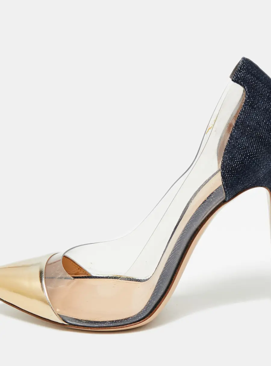 Gianvito Rossi Plexi Size 37.5 Transparent Denim, Patent Leather and PVC Pumps