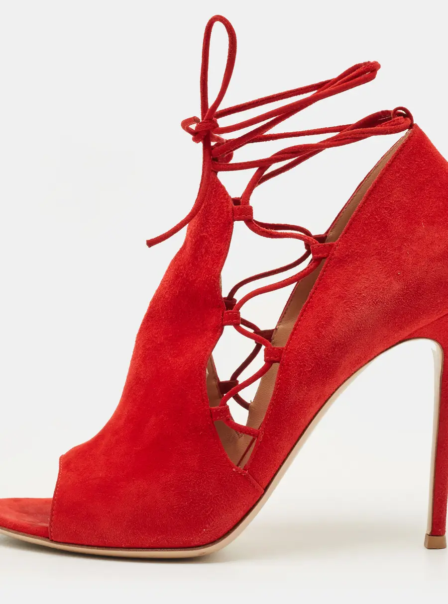 Gianvito Rossi Size 41 Red Suede Lace Up Ankle Booties