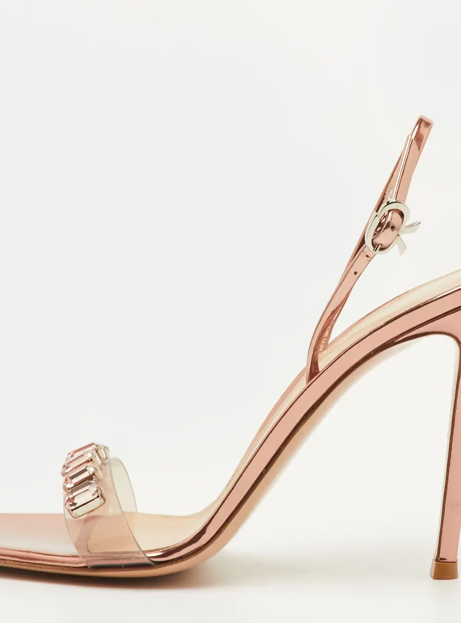 Gianvito Rossi Ribbon Size 39.5 Transparent/Rose Gold Patent Leather and PVC Slingback Sandals