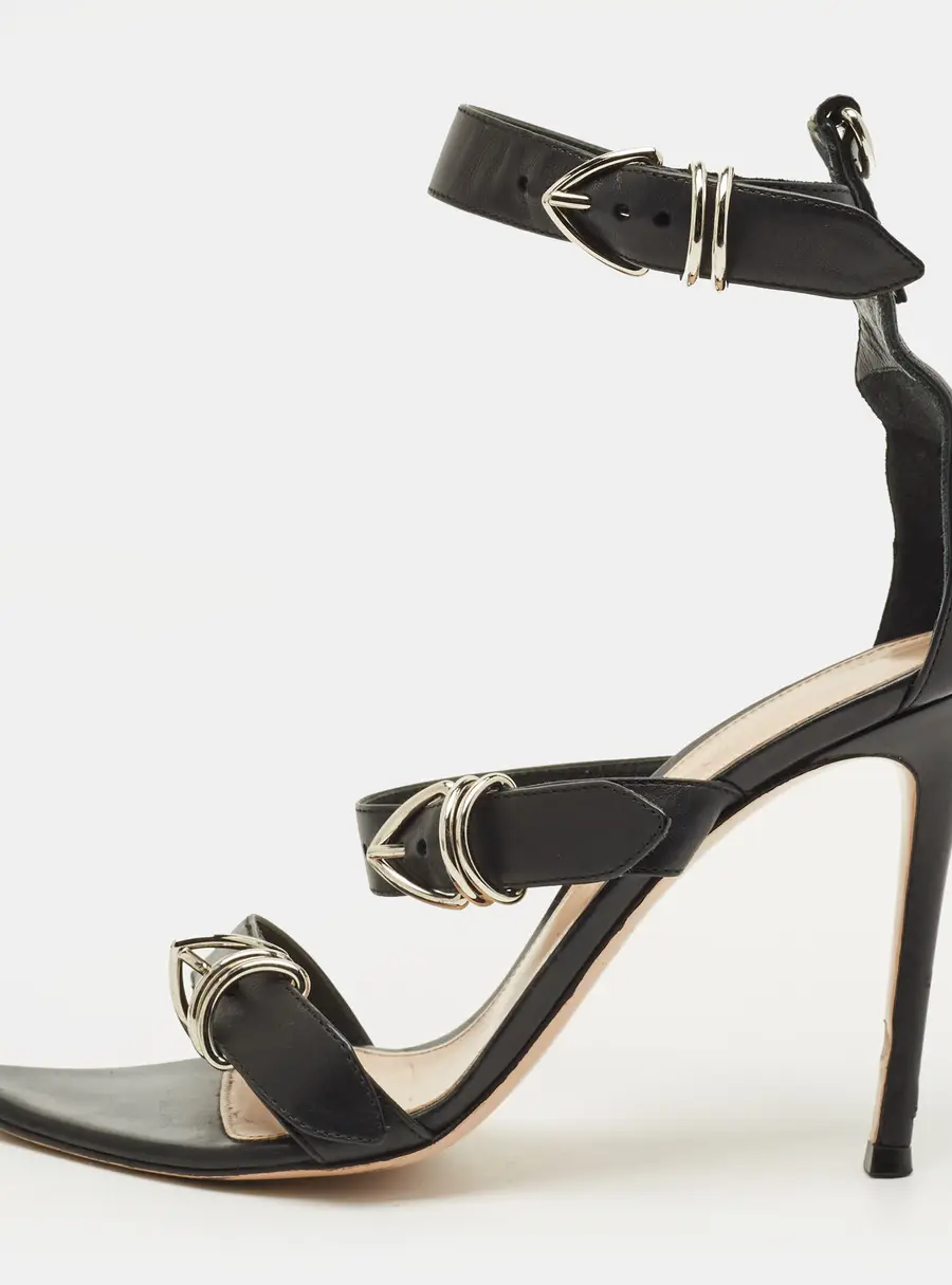 Gianvito Rossi Size 38 Black Leather Belted Ankle-Strap  Sandals